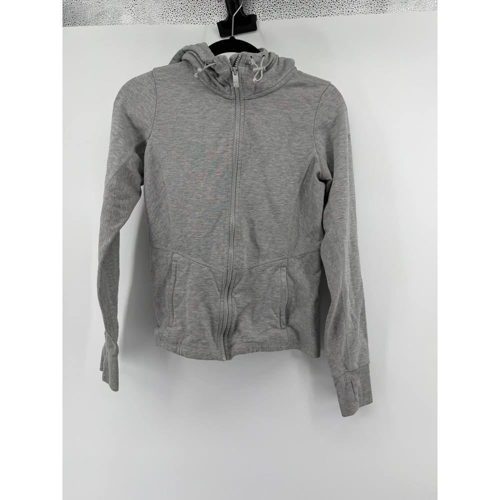 Alo Yoga Hoodie Womens XS Gray Full Zip Athletic Jacket Ribbed Thumbholes